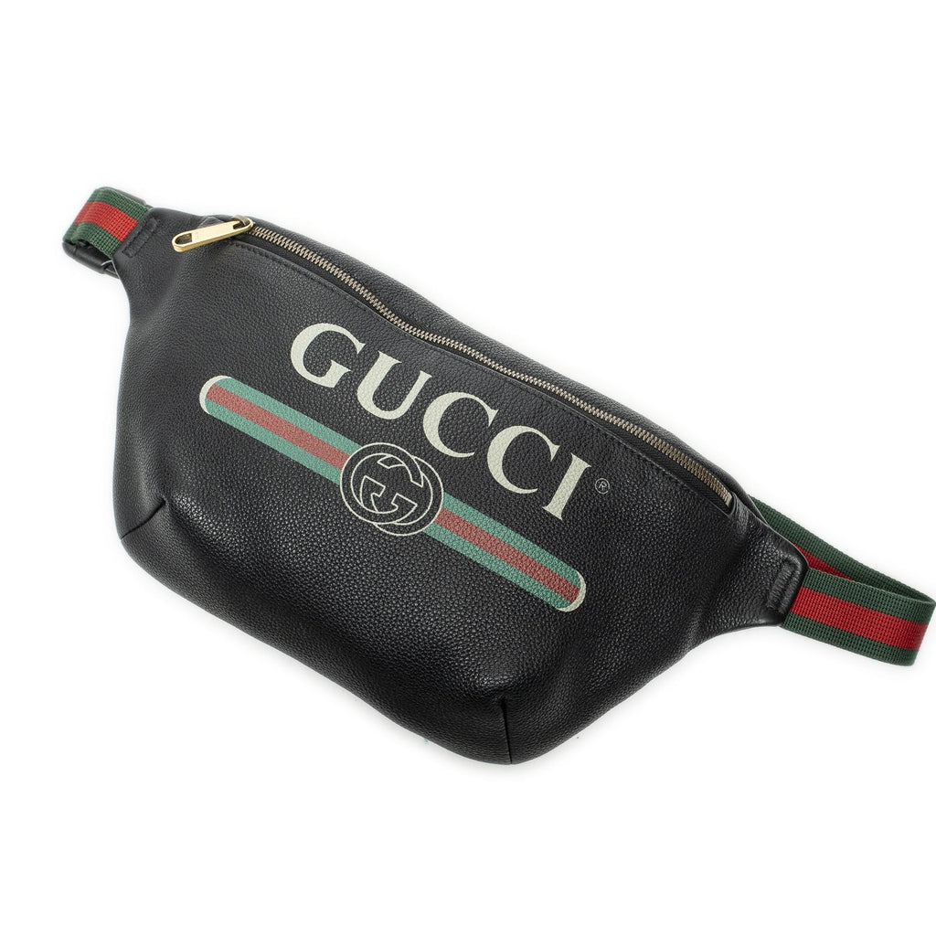 Gucci Web Logo Belt Bag Black Grain Calf Skin Leather