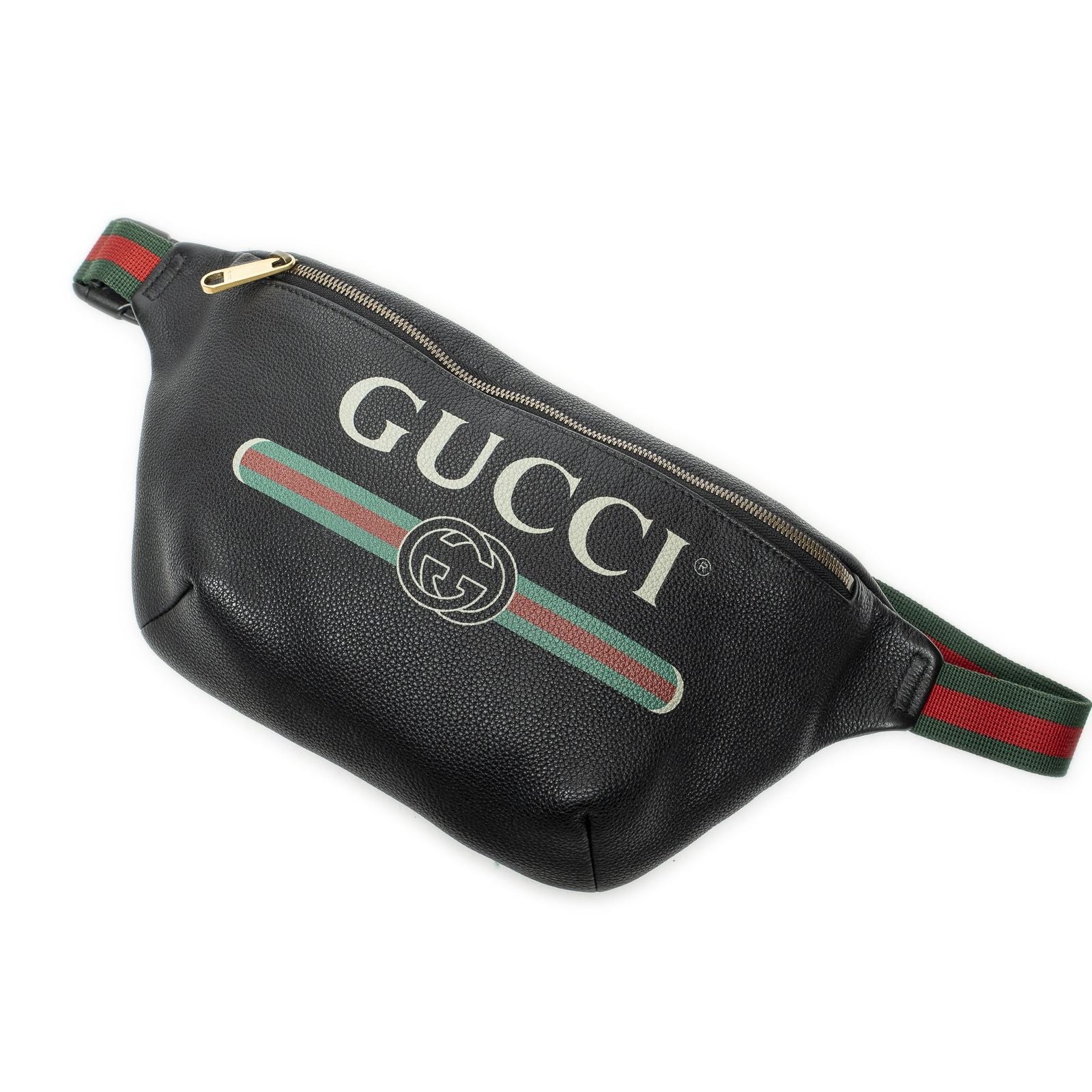 Gucci Web Logo Belt Bag Black Grain Calf Skin Leather