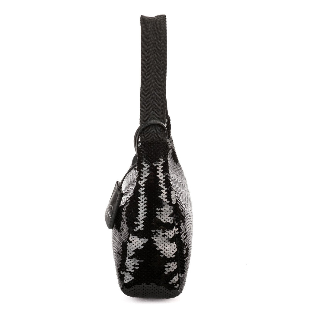 Prada Re Edition Sequinned Mini Bag Black White Nylon Embellished with Sequinsa — view 3