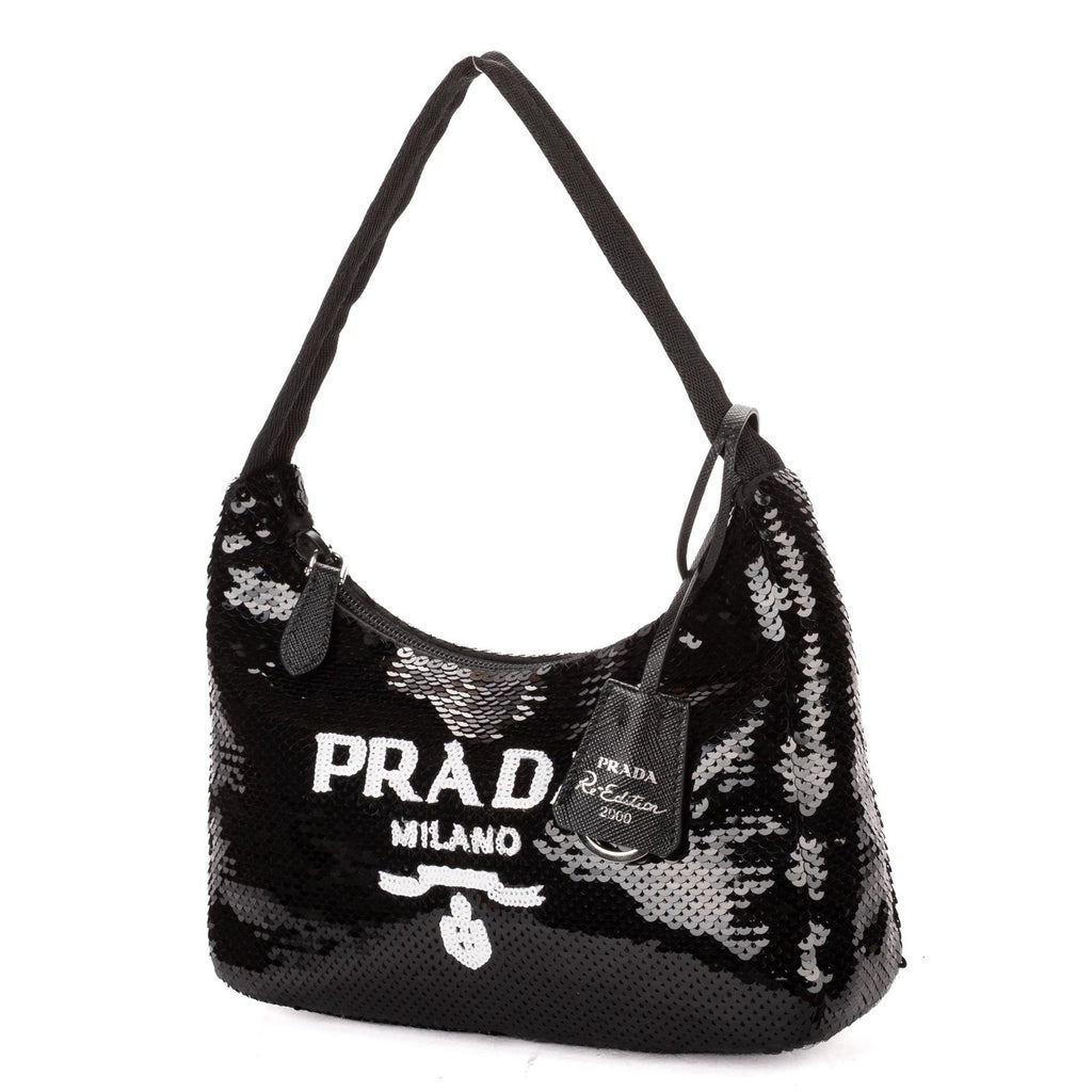 Prada Re Edition Sequinned Mini Bag Black White Nylon Embellished with Sequinsa — view 2