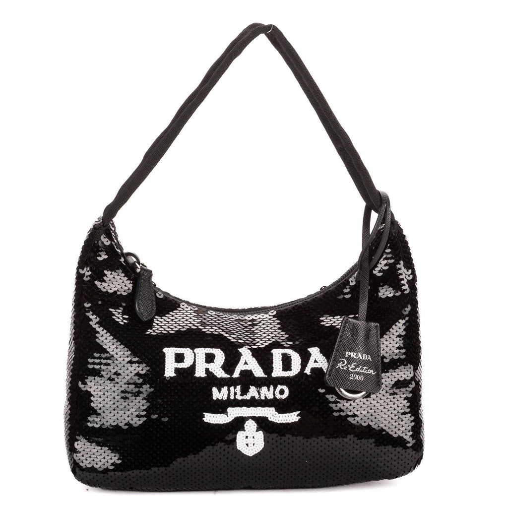 Prada Re Edition Sequinned Mini Bag Black White Nylon Embellished with Sequinsa
