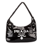 Prada Re Edition Sequinned Mini Bag Black White Nylon Embellished with Sequinsa