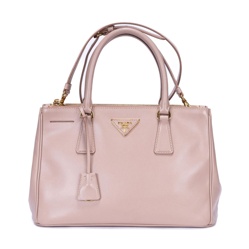 Prada la the Double Zip Galleria Tote Pink Saffiano Luxe Leather