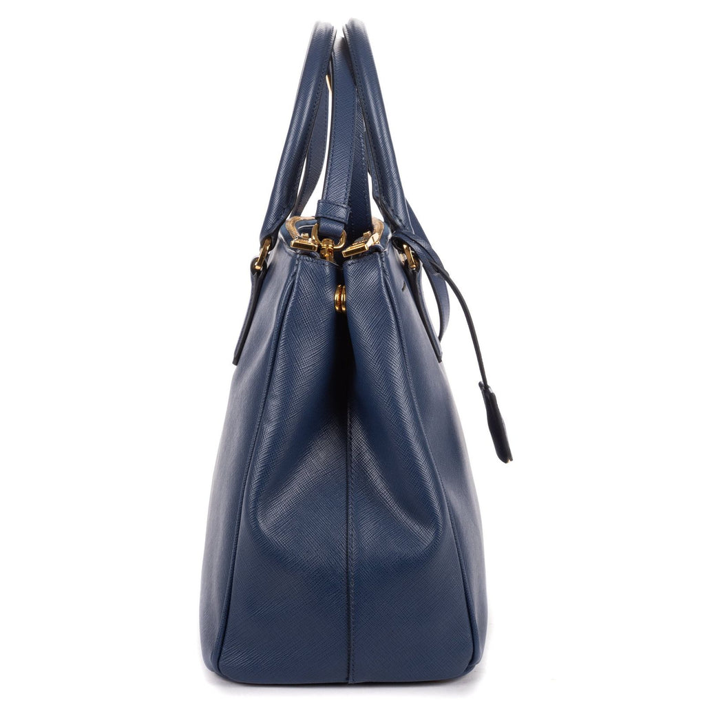 Prada Large Double Zip Galleria Tote Navy Saffiano Leather — view 4