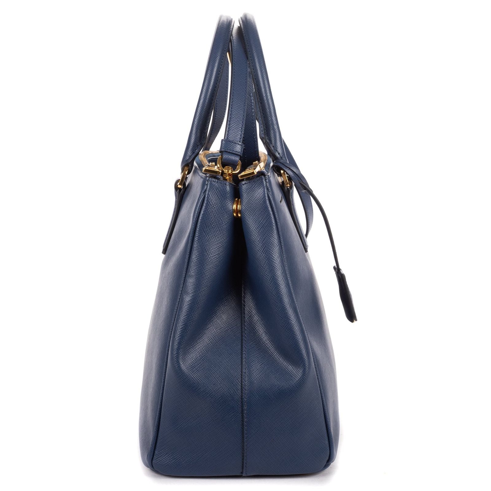 Prada Large Double Zip Galleria Tote Navy Saffiano Leather — view 4