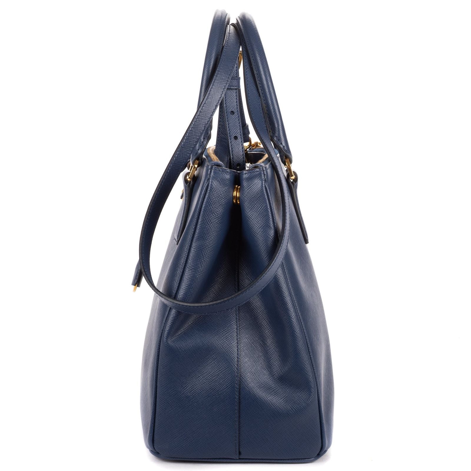 Prada Large Double Zip Galleria Tote Navy Saffiano Leather — view 3