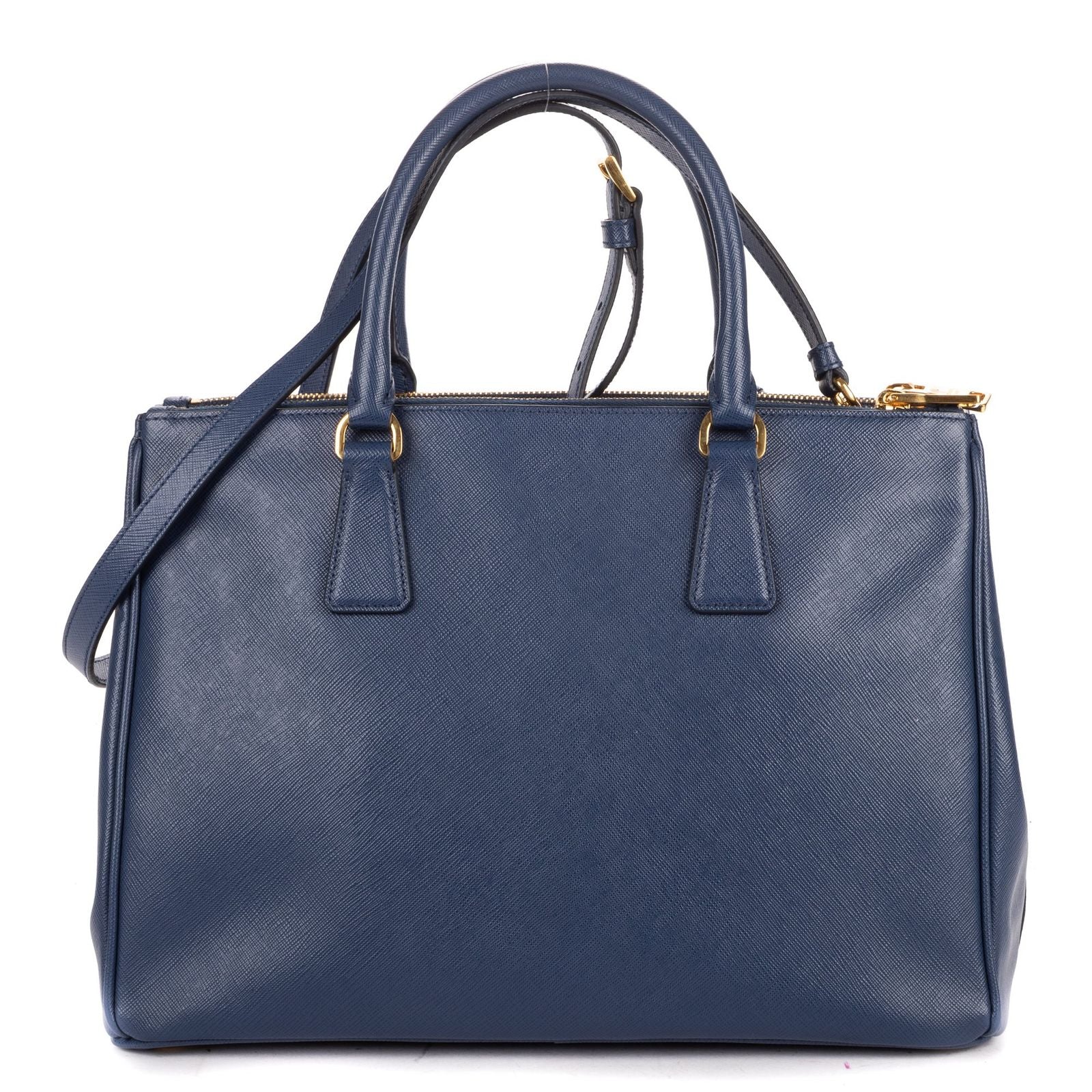 Prada Large Double Zip Galleria Tote Navy Saffiano Leather — view 5