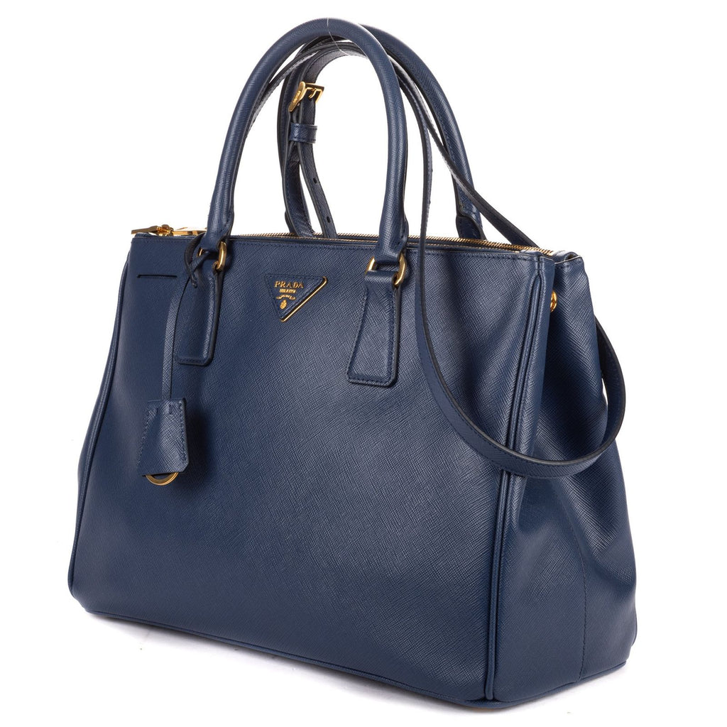 Prada Large Double Zip Galleria Tote Navy Saffiano Leather — view 2