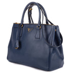 Prada Large Double Zip Galleria Tote Navy Saffiano Leather — view 2
