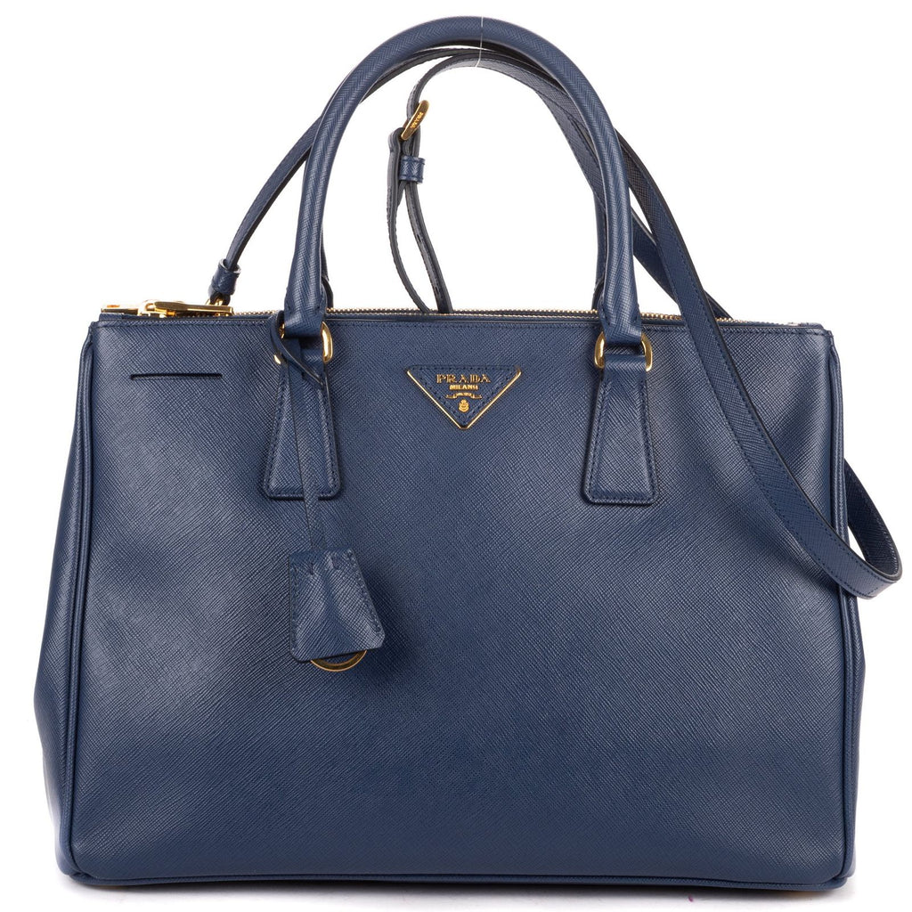 Prada Large Double Zip Galleria Tote Navy Saffiano Leather