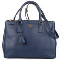 Prada Large Double Zip Galleria Tote Navy Saffiano Leather