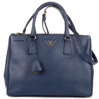 Prada Large Double Zip Galleria Tote Navy Saffiano Leather