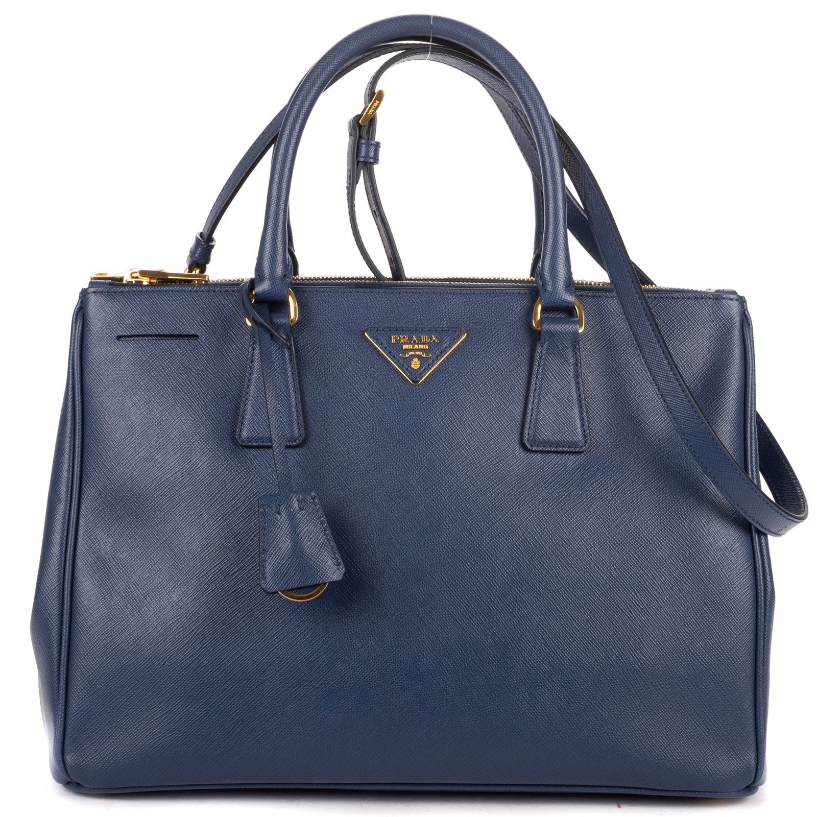 Prada Large Double Zip Galleria Tote Navy Saffiano Leather