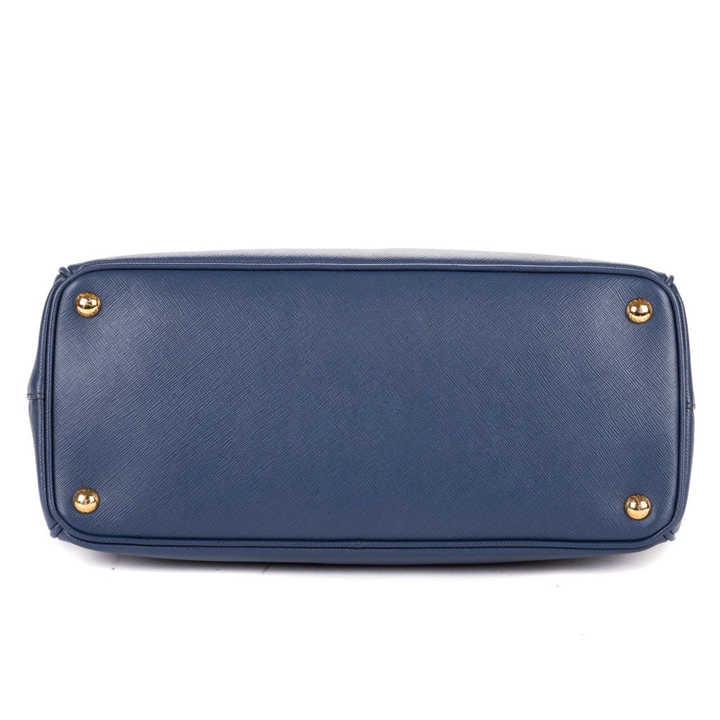 Prada Large Double Zip Galleria Tote Navy Saffiano Leather — view 6
