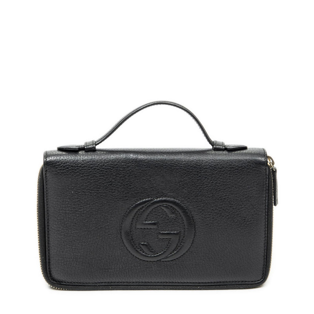 Gucci Soho Travel Document Case Black Calfskin Leather Handbag