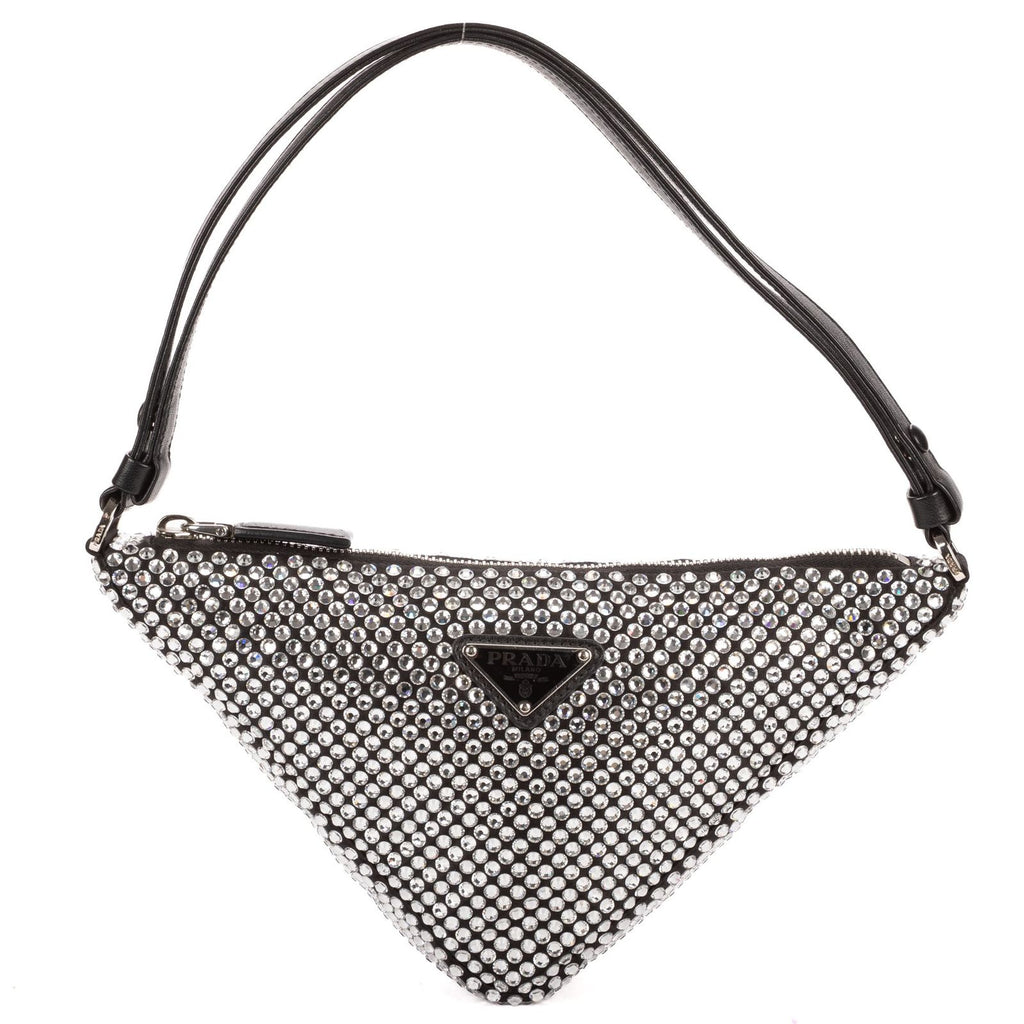 Prada Sac Triangle Black Silver Crystal Embellishments Nylona Shoulder
