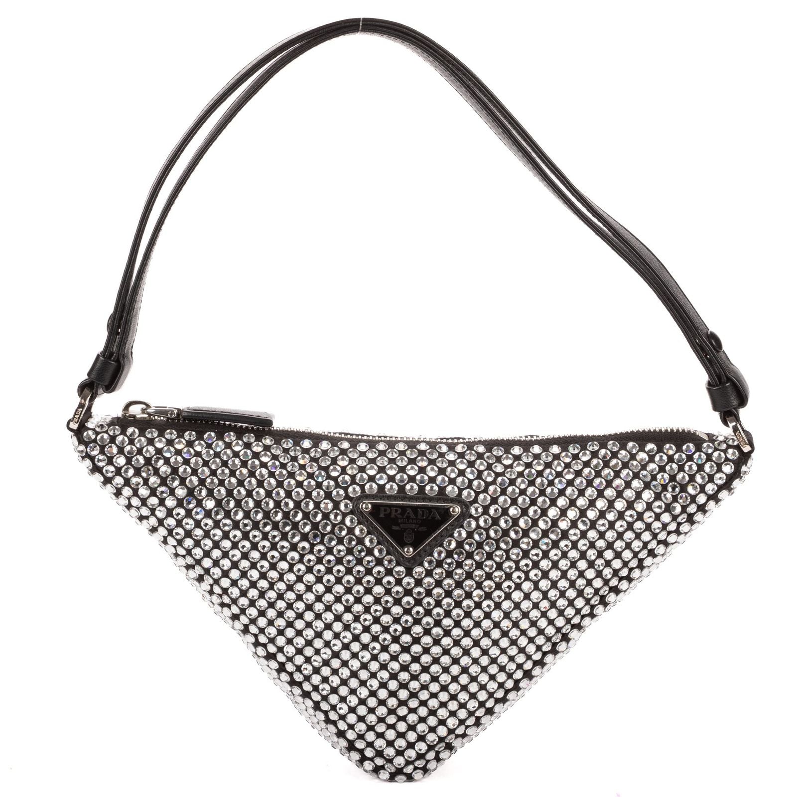 Prada Sac Triangle Black Silver Crystal Embellishments Nylona Shoulder