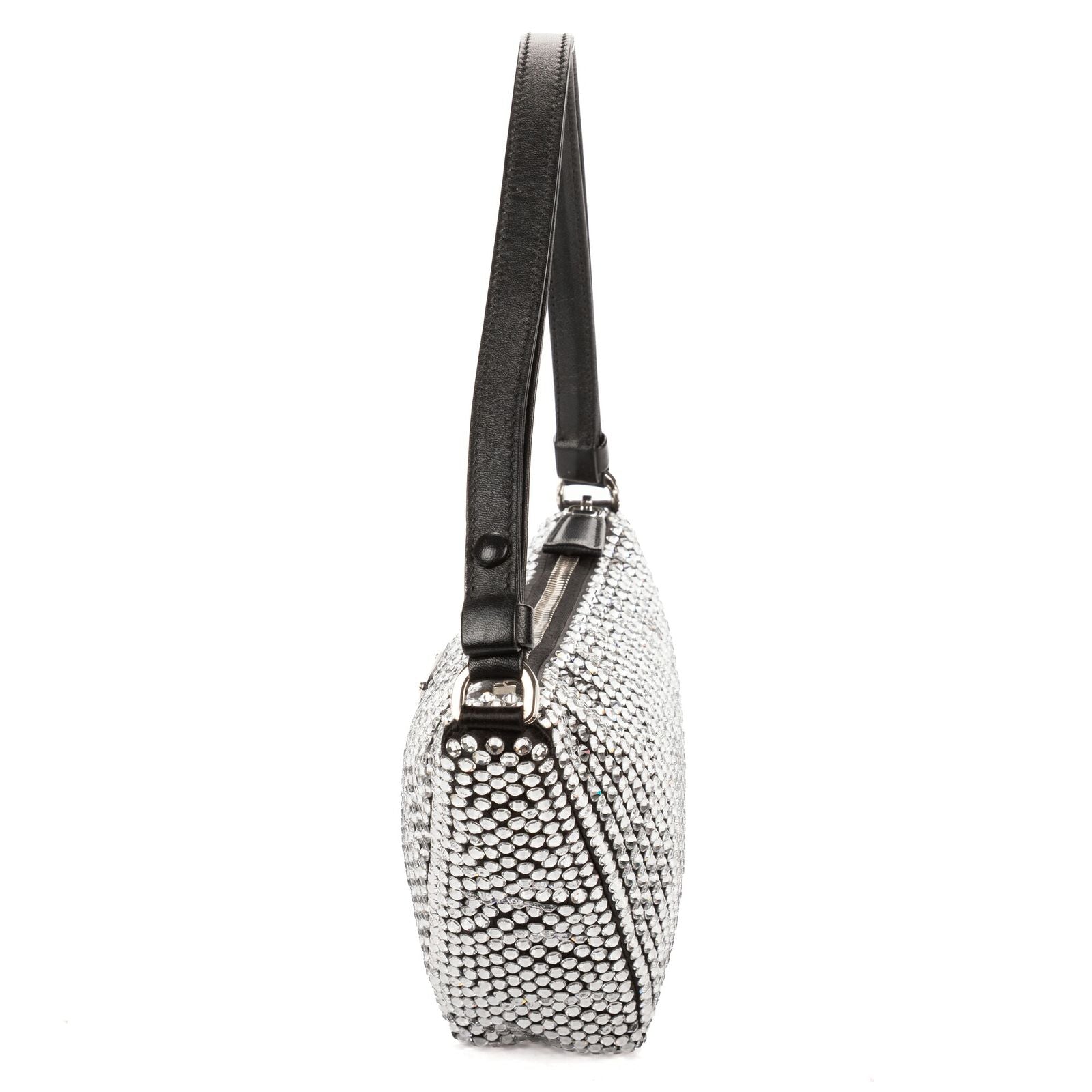 Prada Sac Triangle Black Silver Crystal Embellishments Nylona Shoulder — view 3