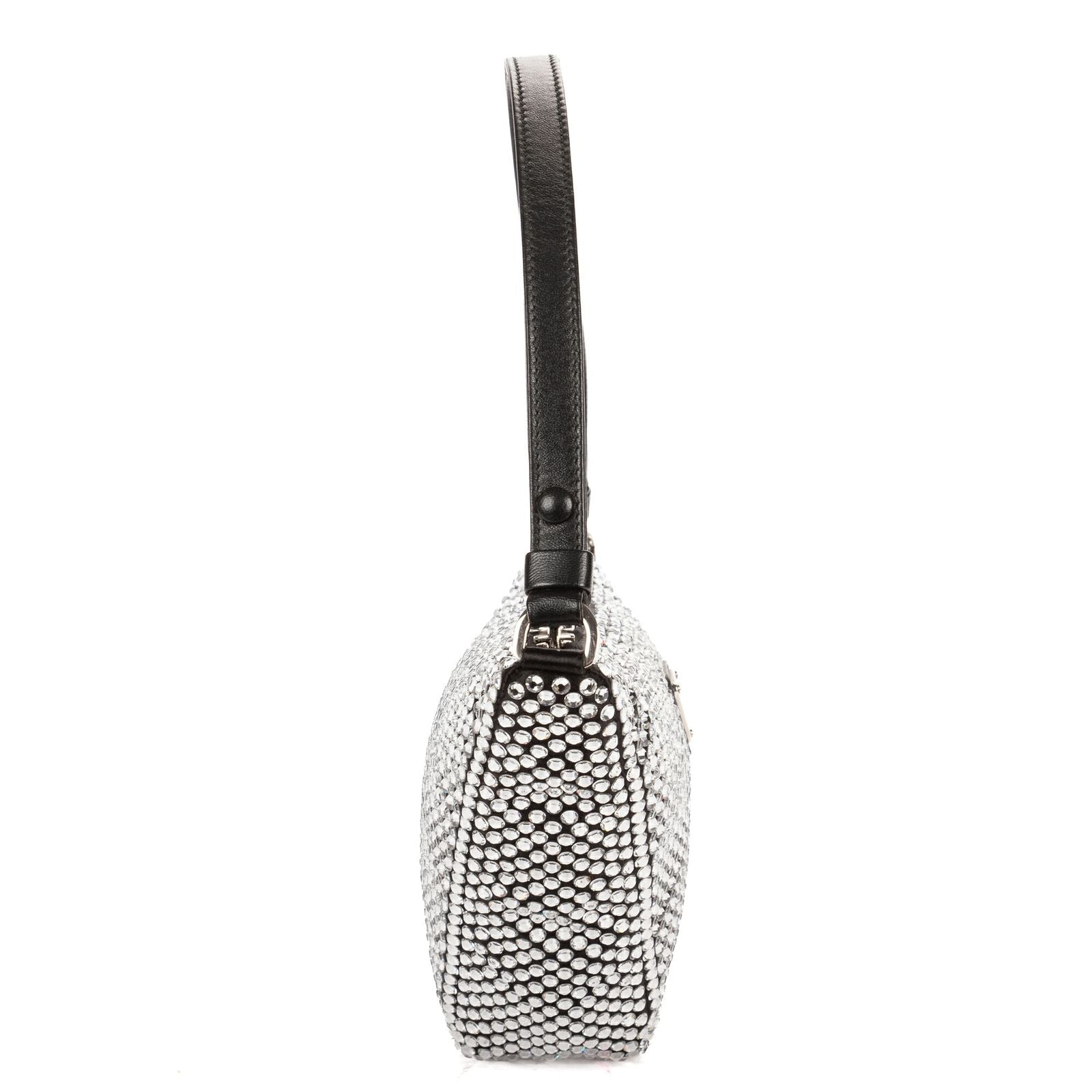 Prada Sac Triangle Black Silver Crystal Embellishments Nylona Shoulder — view 4