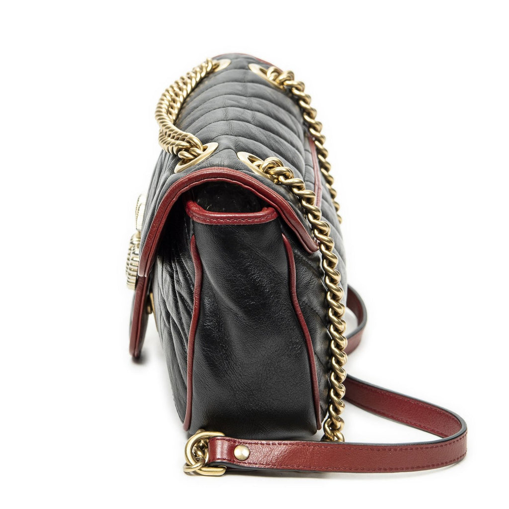 Gucci Small GG Marmont Flap Black Red Matelasse Calfskin — view 3