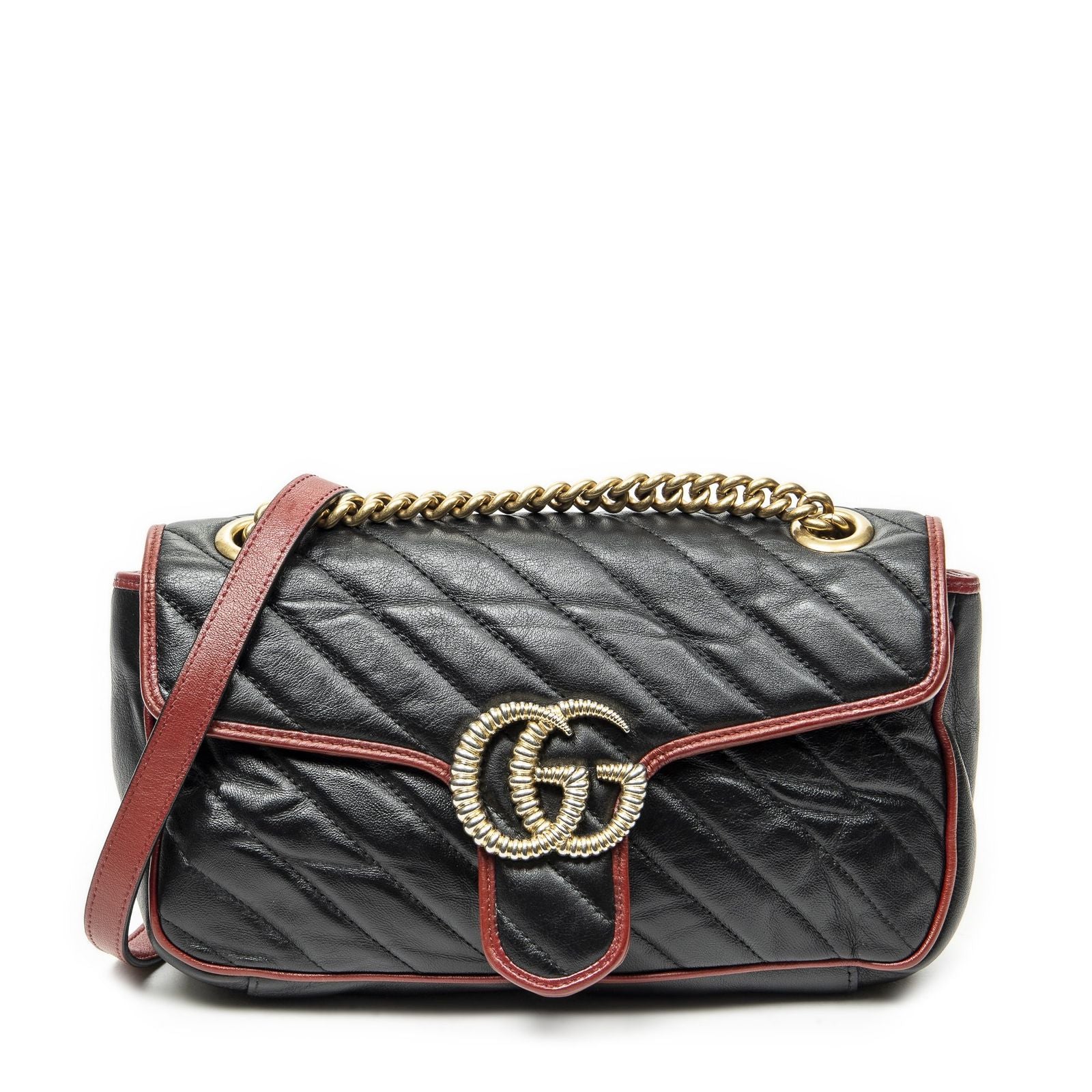 Gucci Small GG Marmont Flap Black Red Matelasse Calfskin