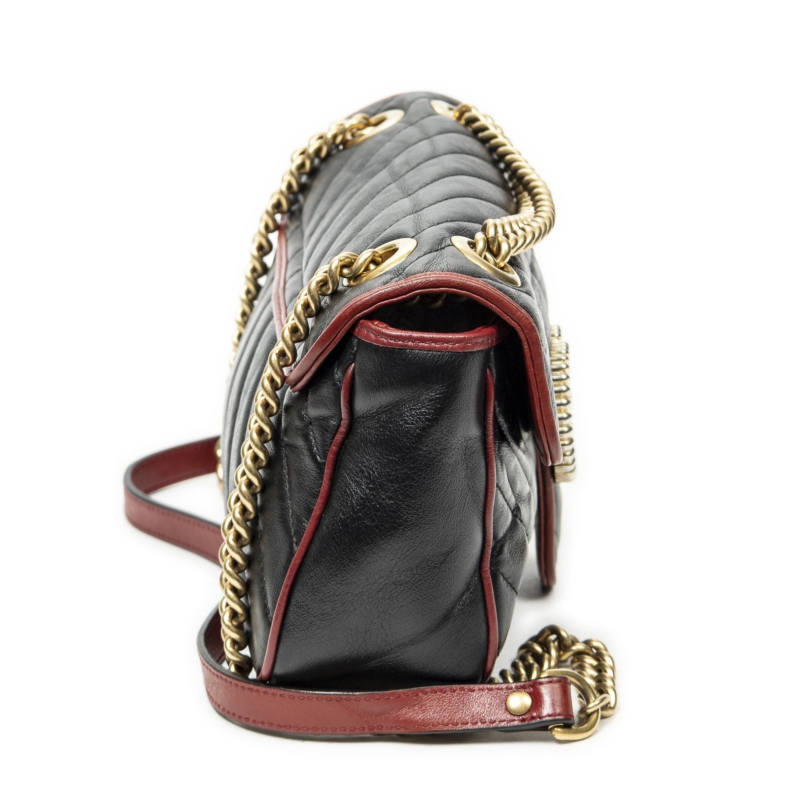 Gucci Small GG Marmont Flap Black Red Matelasse Calfskin — view 4