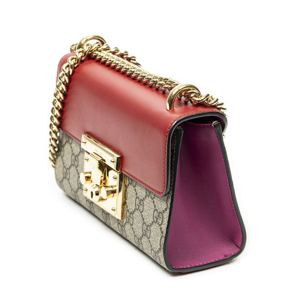 Gucci Small Padlock Chain Crossbody Beige Red Pink Split-m Canvas — view 2