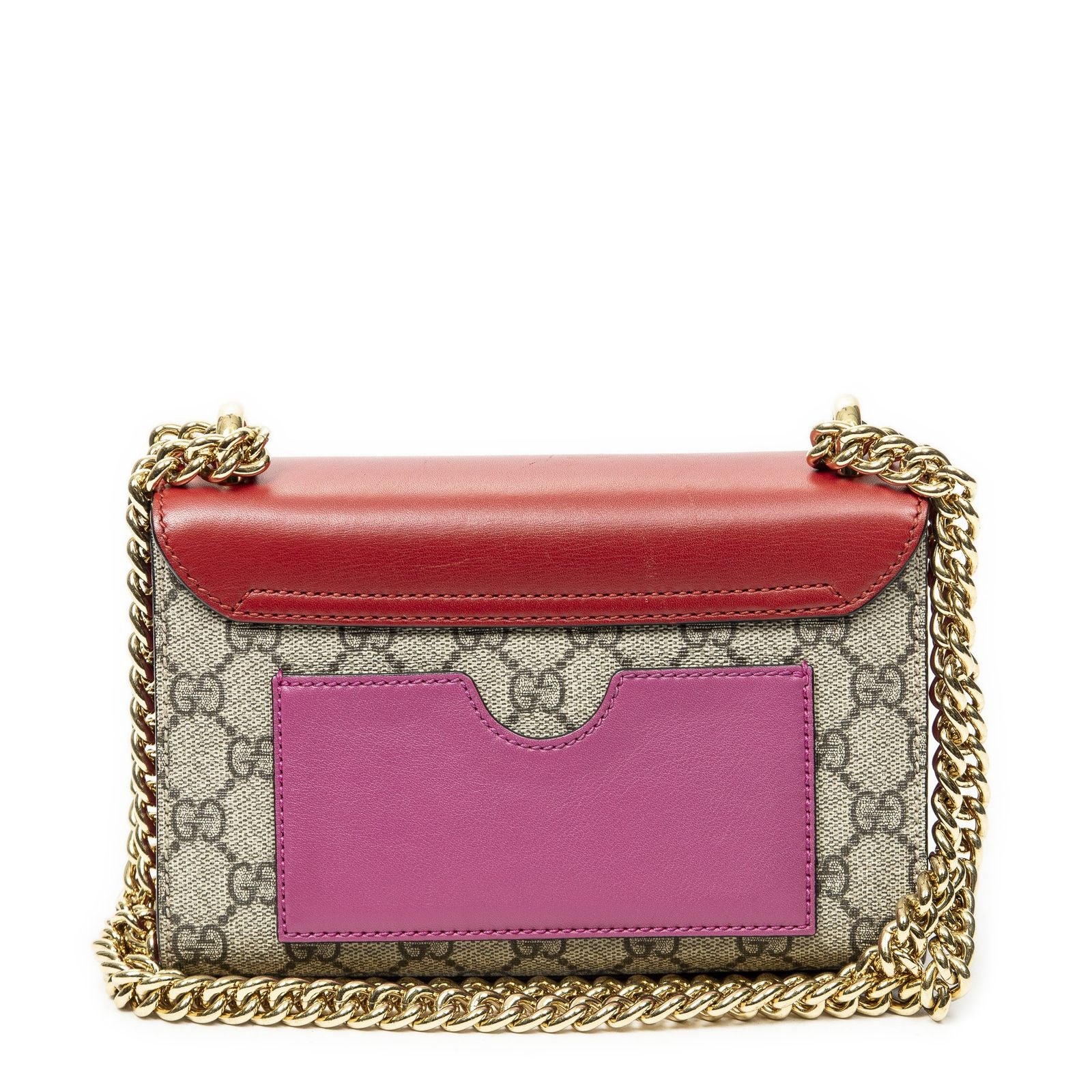 Gucci Small Padlock Chain Crossbody Beige Red Pink Split-m Canvas — view 5