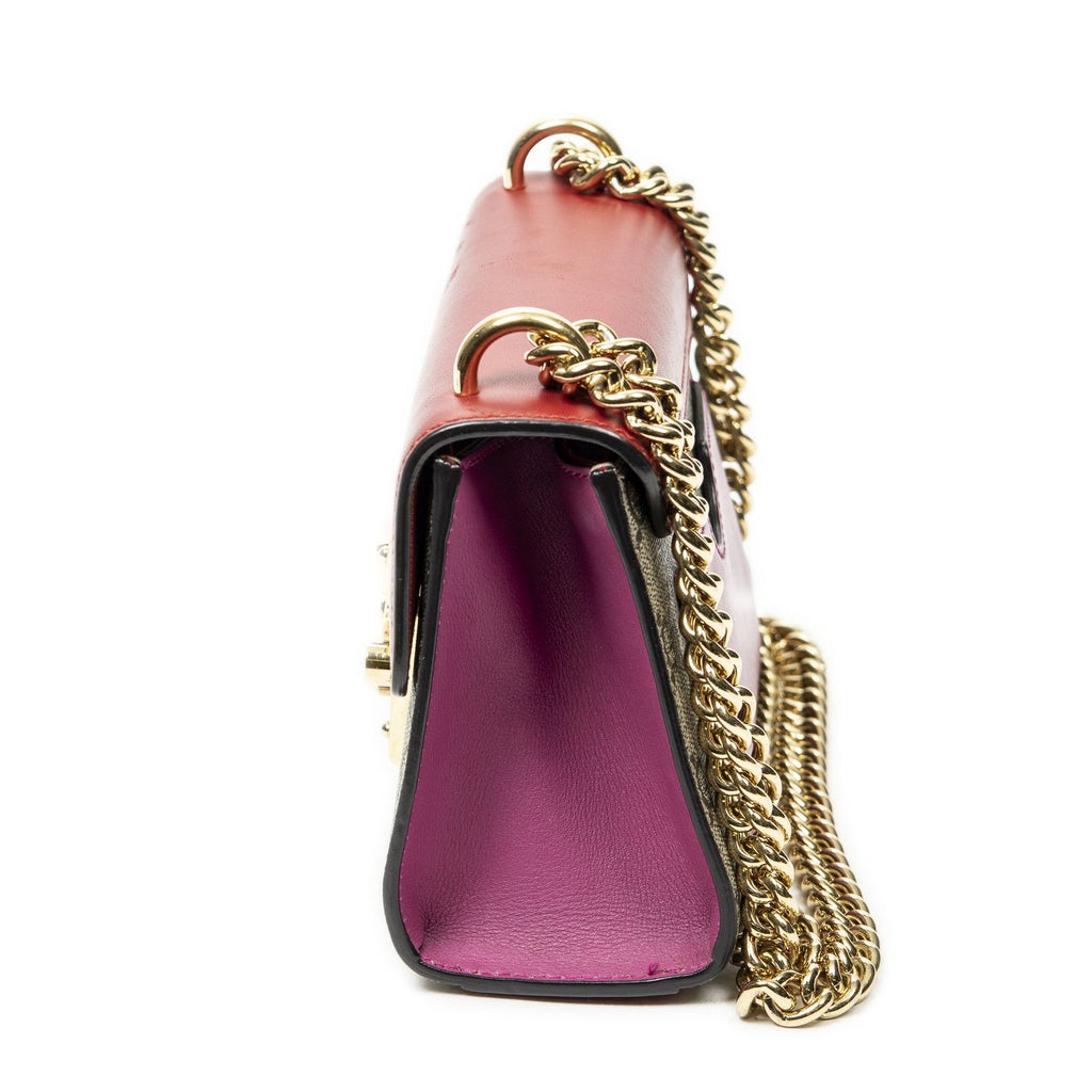 Gucci Small Padlock Chain Crossbody Beige Red Pink Split-m Canvas — view 3