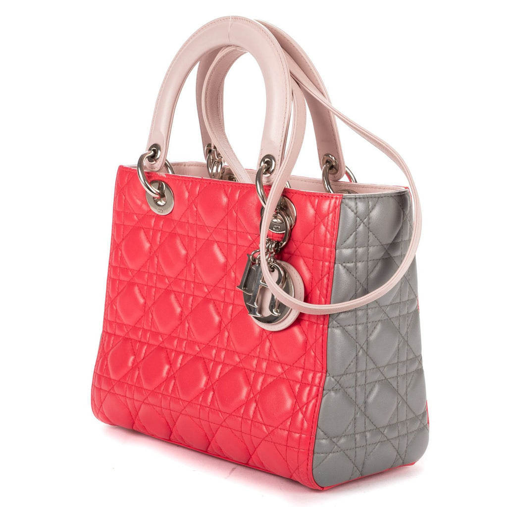 Dior Lady Dio le Zip Fuchsia Light Pink Gray Kana the Lambskin Leather Shoulder — view 2