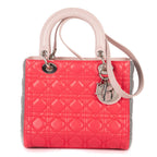 Dior Lady Dio le Zip Fuchsia Light Pink Gray Kana the Lambskin Leather Shoulder