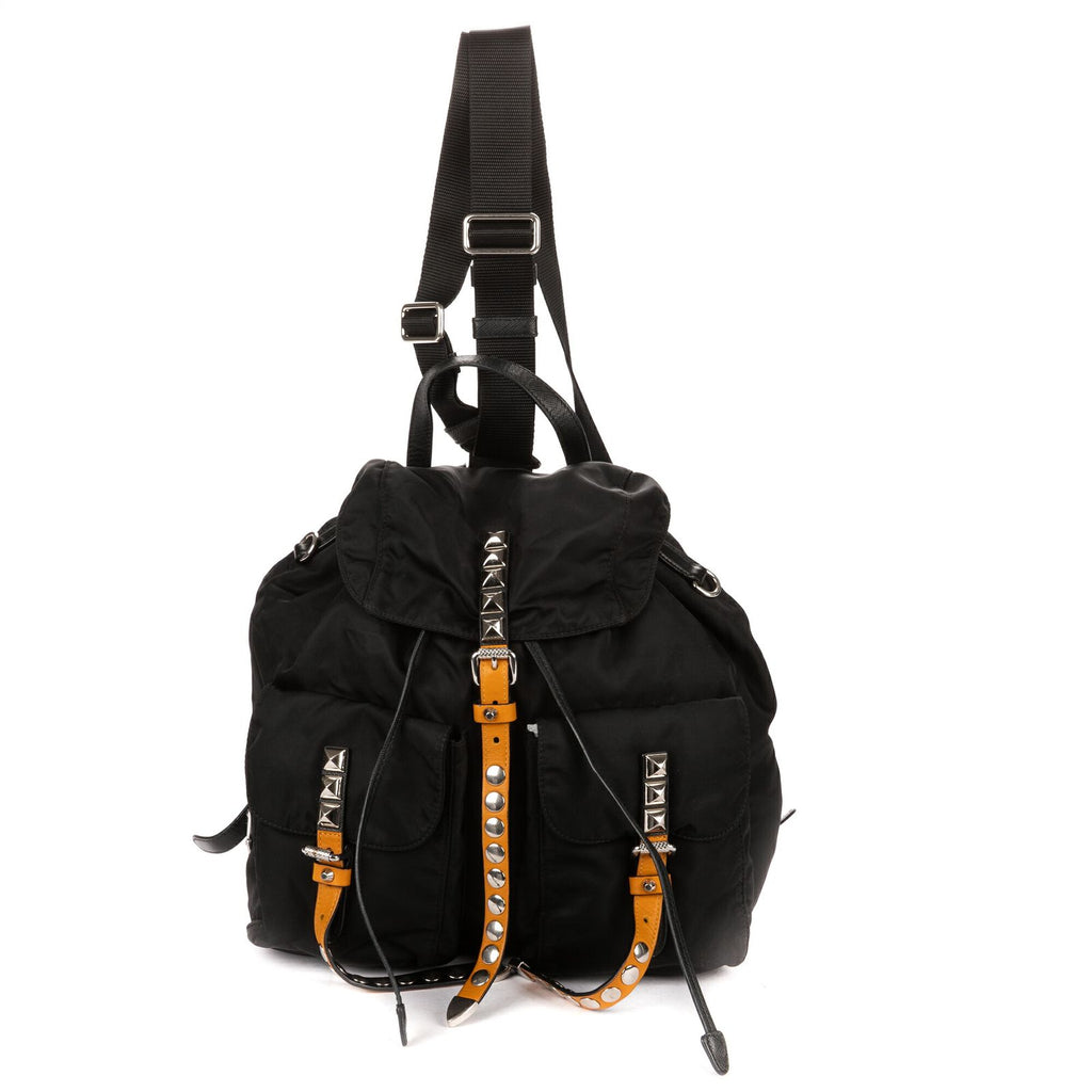 Prada Double Pockets Studded Backpack Nylon a with Black Studs