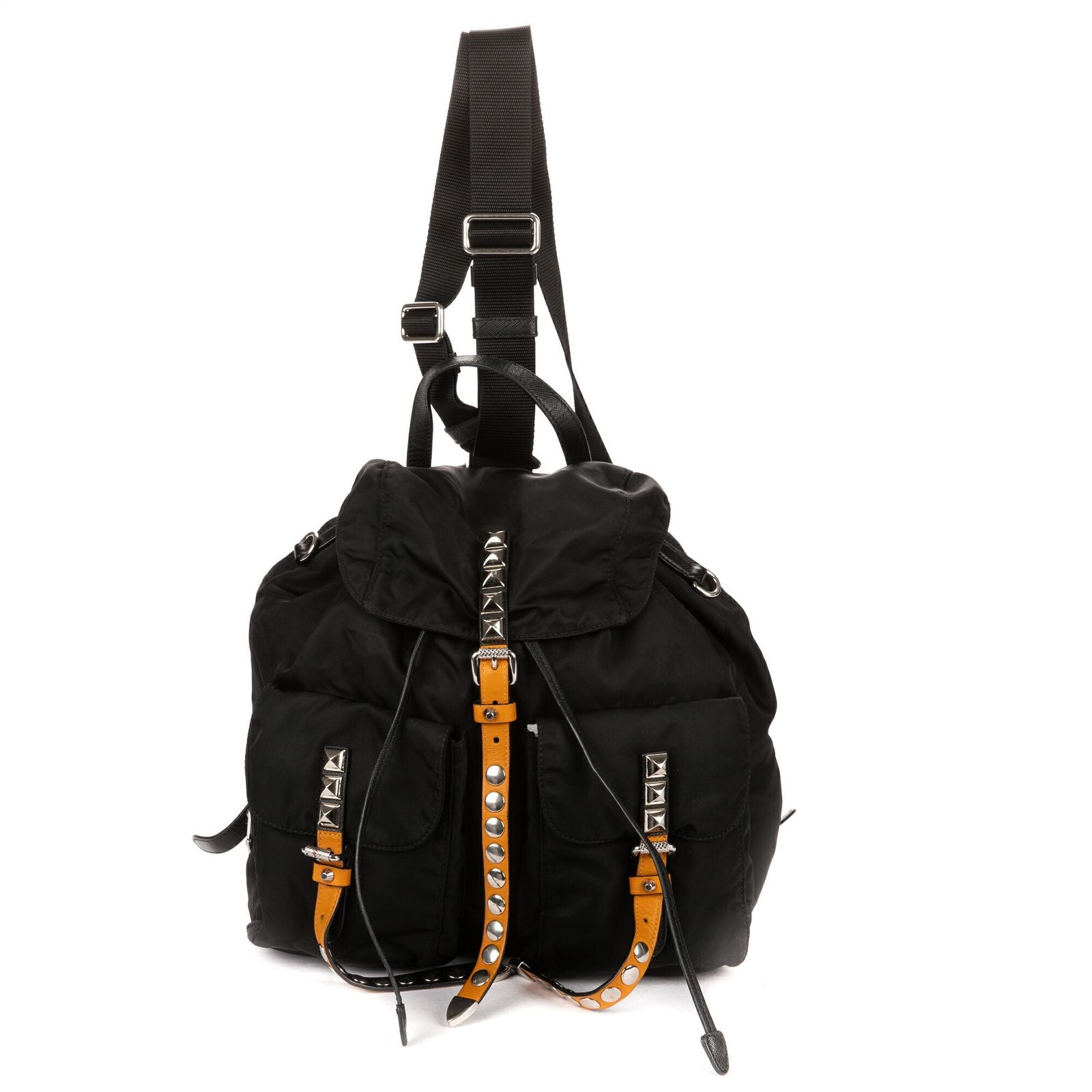 Prada Double Pockets Studded Backpack Nylon a with Black Studs