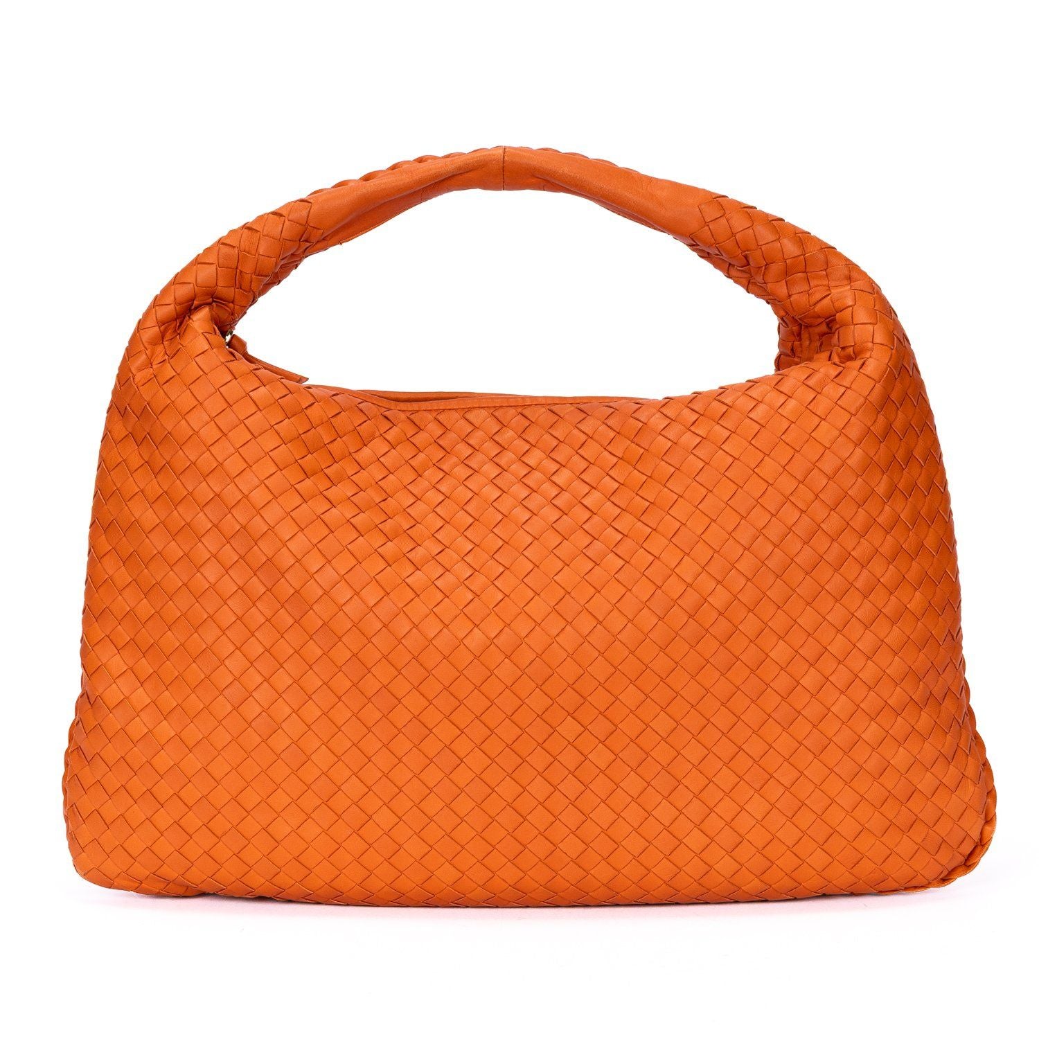 Bottega Veneta la Jiho Bo Orange Intrecha to Leather Handbag