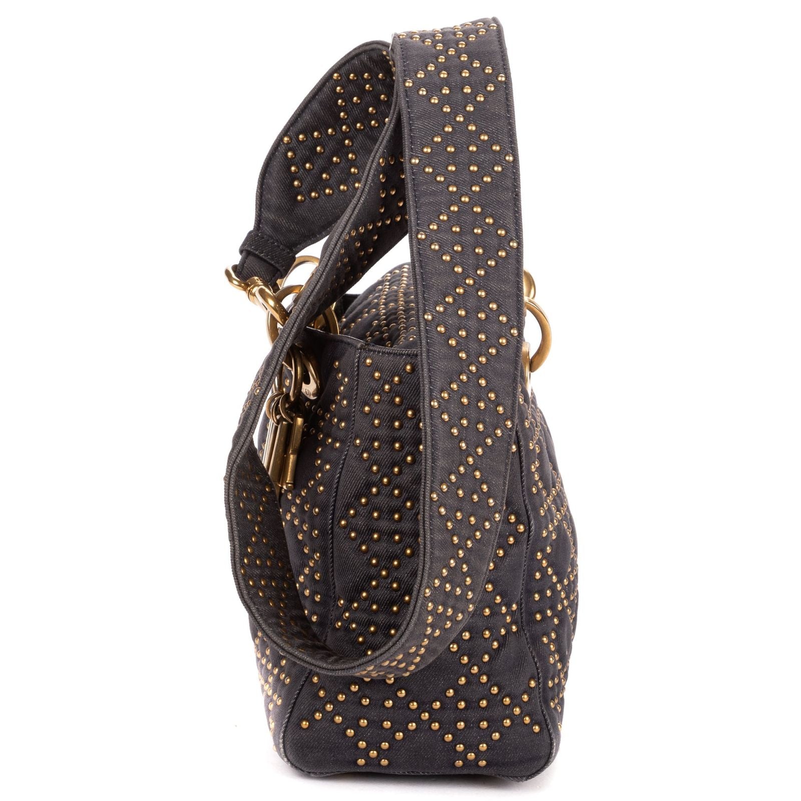 Dior Medium Studded Lady Dior Flap Gray Studs Denim Canvas Handbag — view 3