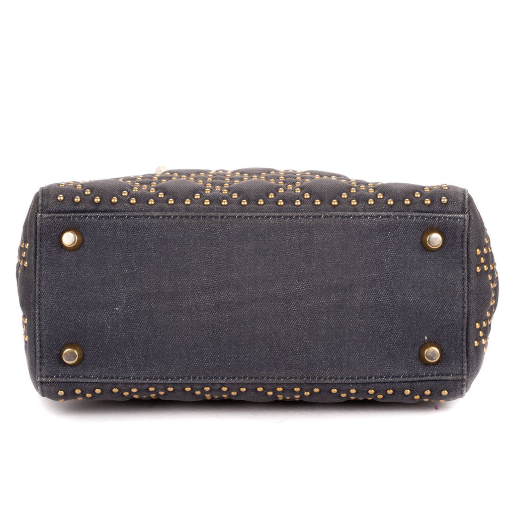 Dior Medium Studded Lady Dior Flap Gray Studs Denim Canvas Handbag — view 6