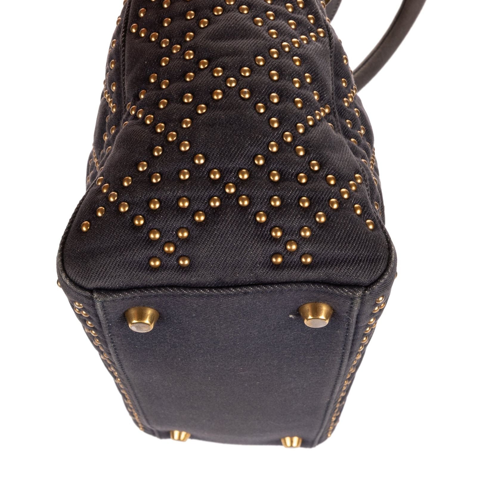 Dior Medium Studded Lady Dior Flap Gray Studs Denim Canvas Handbag — view 7