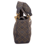 Dior Medium Studded Lady Dior Flap Gray Studs Denim Canvas Handbag — view 4