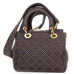 Dior Medium Studded Lady Dior Flap Gray Studs Denim Canvas Handbag — view 5
