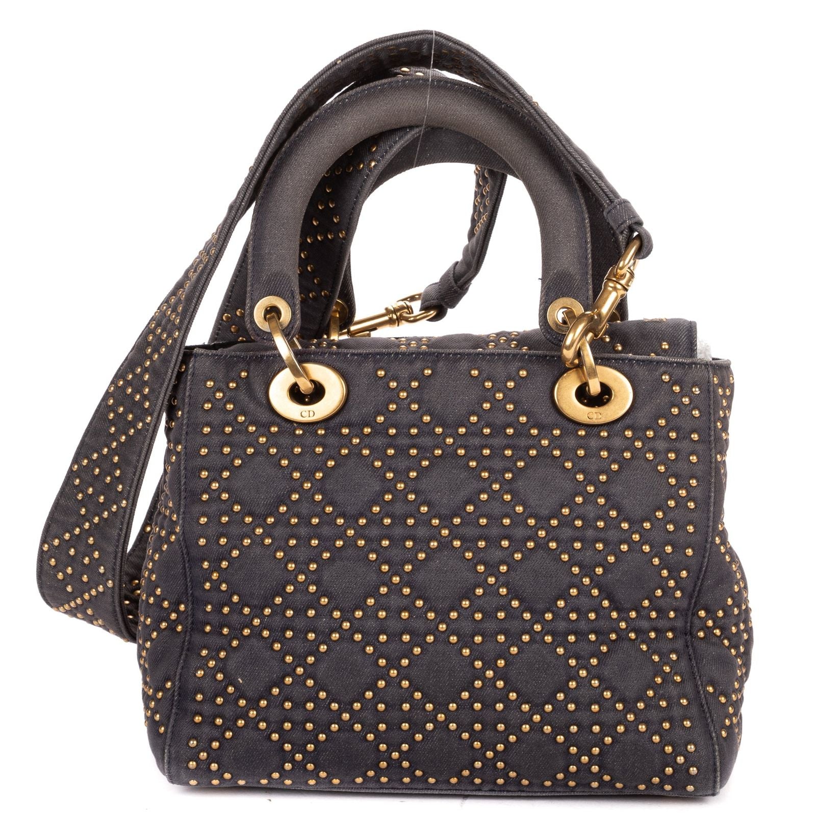 Dior Medium Studded Lady Dior Flap Gray Studs Denim Canvas Handbag — view 5