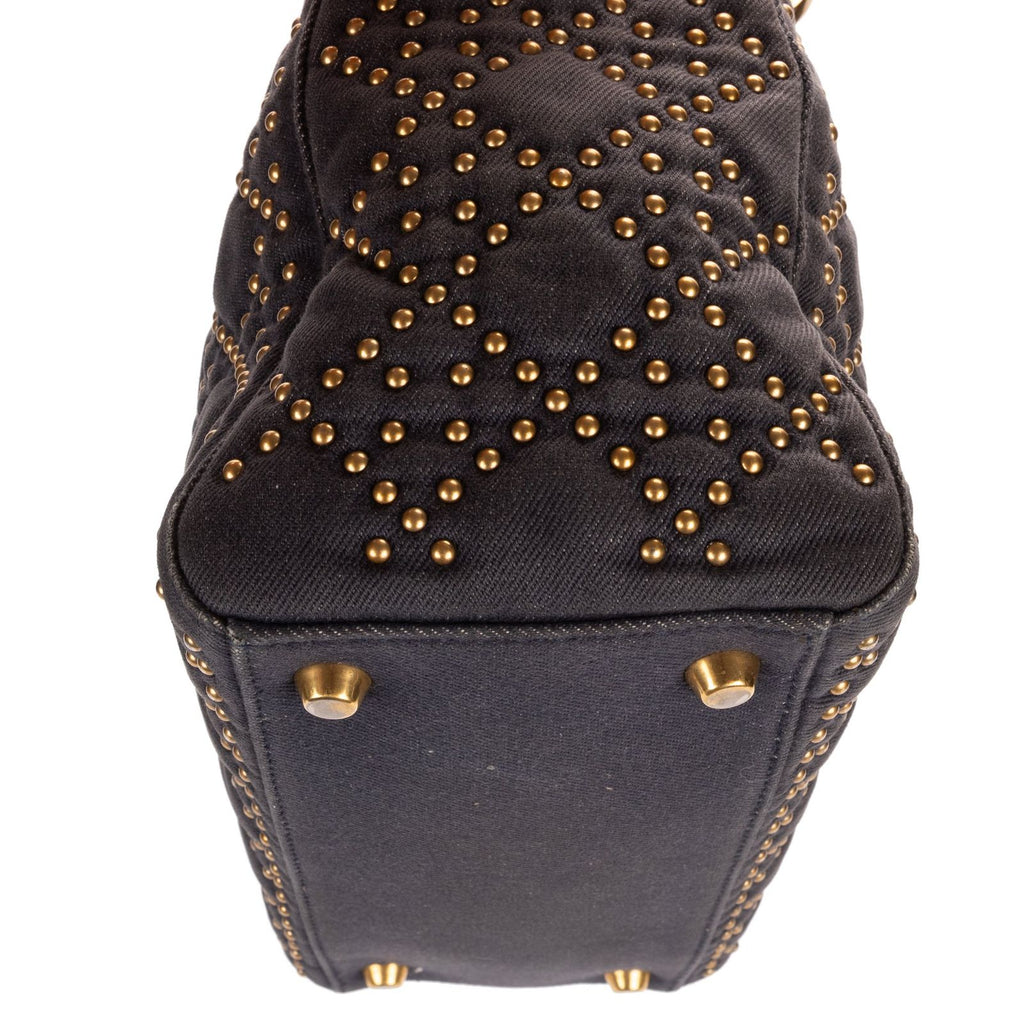 Dior Medium Studded Lady Dior Flap Gray Studs Denim Canvas Handbag — view 8