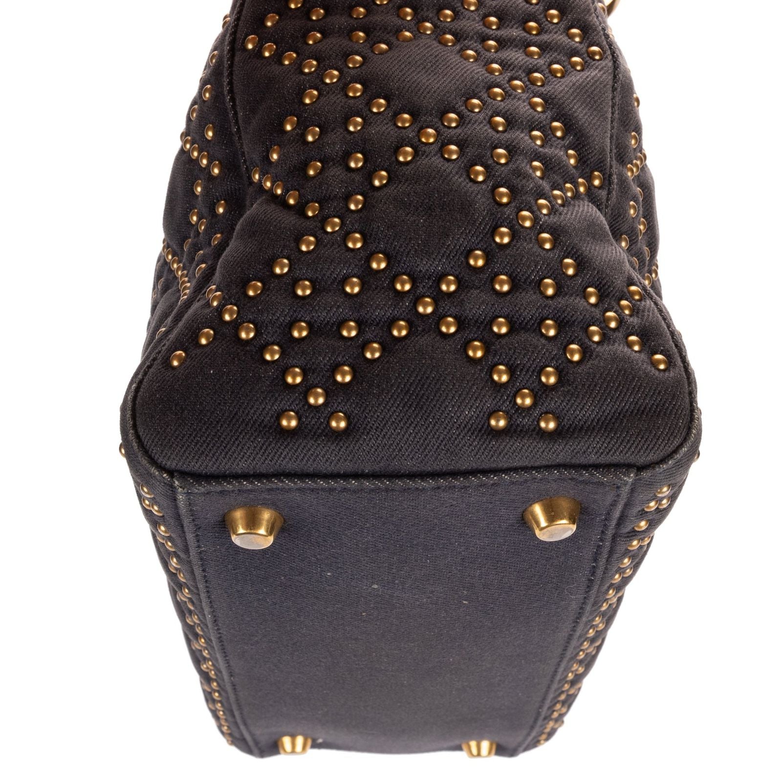 Dior Medium Studded Lady Dior Flap Gray Studs Denim Canvas Handbag — view 8