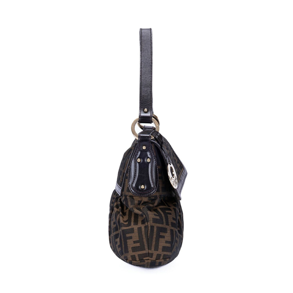 Fendi Chef Flap Hobo Da Brown Black Zucca Canvas — view 4