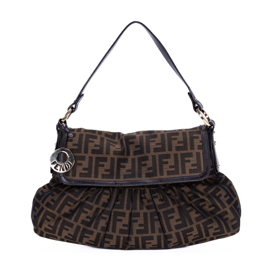 Fendi Chef Flap Hobo Da Brown Black Zucca Canvas