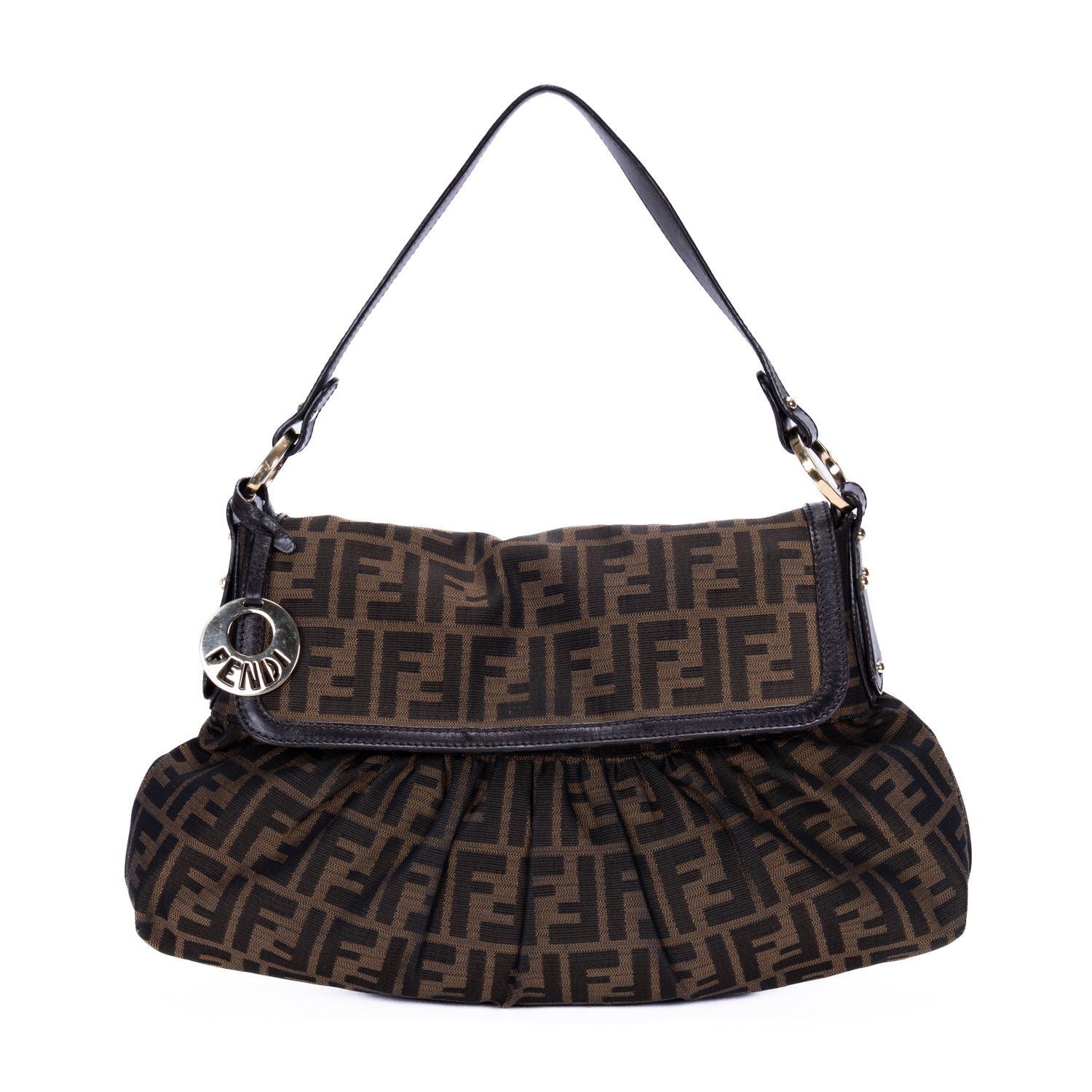 Fendi Chef Flap Hobo Da Brown Black Zucca Canvas