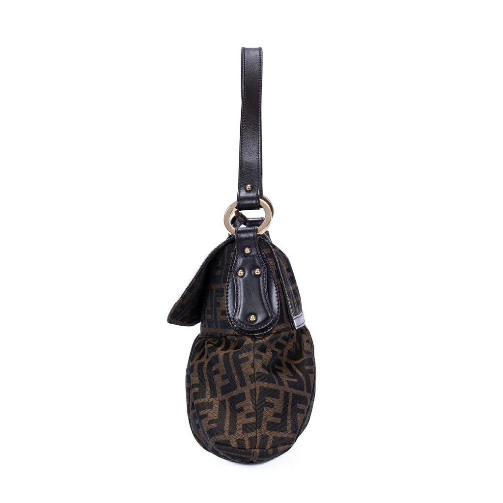 Fendi Chef Flap Hobo Da Brown Black Zucca Canvas — view 3