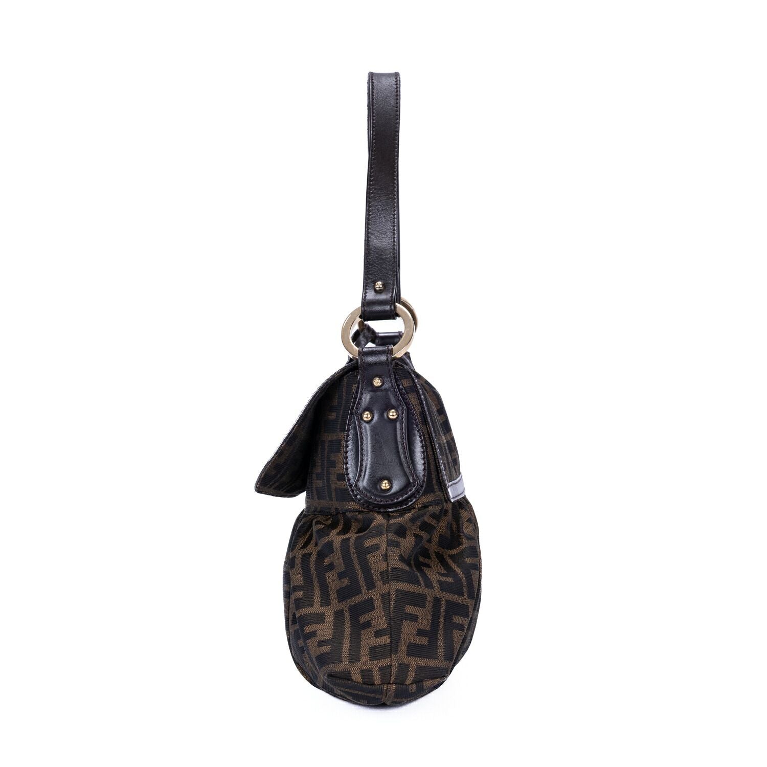Fendi Chef Flap Hobo Da Brown Black Zucca Canvas — view 3