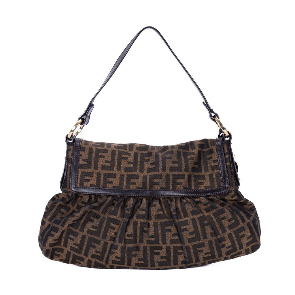 Fendi Chef Flap Hobo Da Brown Black Zucca Canvas — view 5
