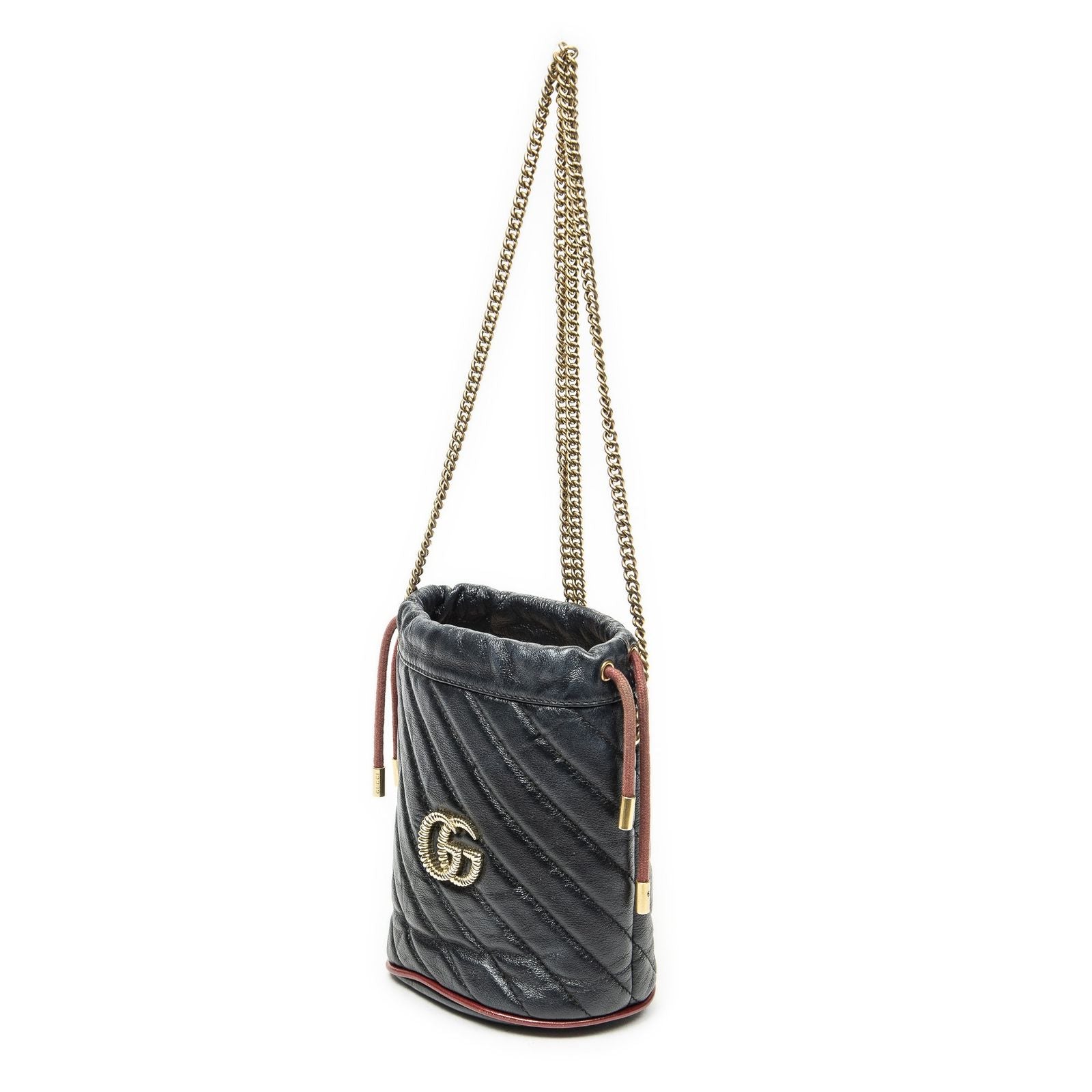 Gucci GG Marmont Torchon Bucket Bag Black Matelasse Calfskin — view 2