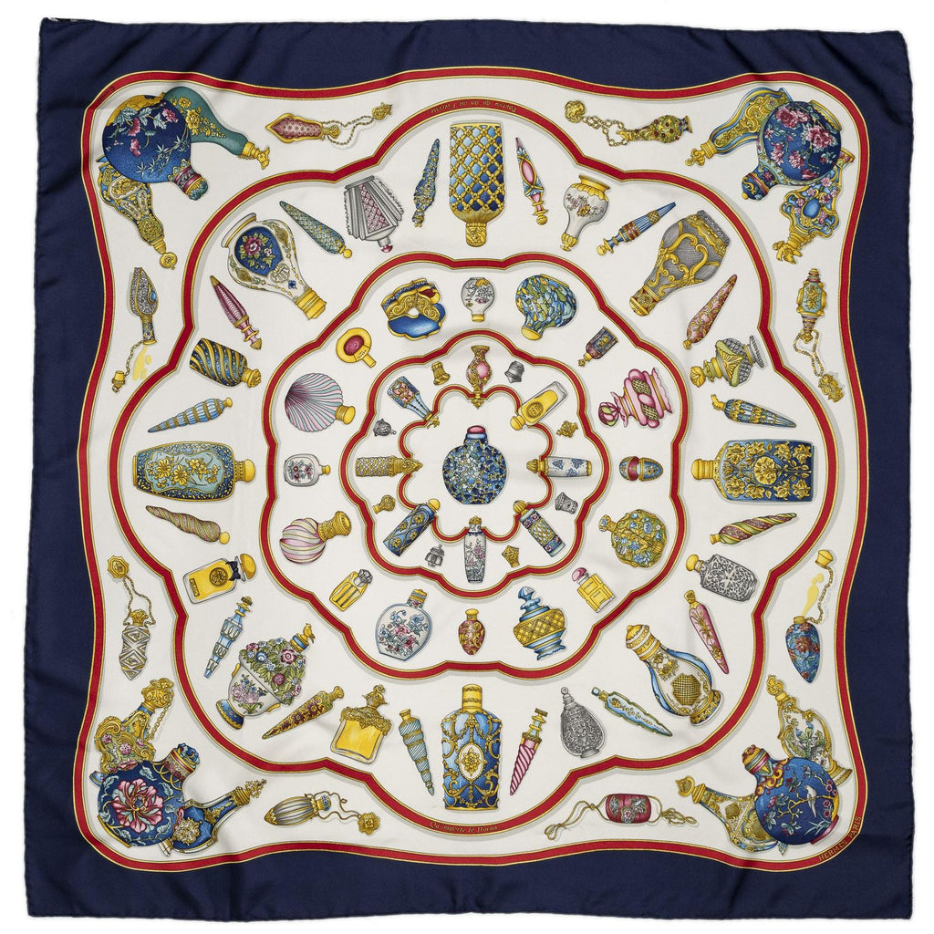 Hermes Scarf Navy Ivory Red Silk — view 2